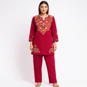 Kashmiri design short kurti with bottom for winter