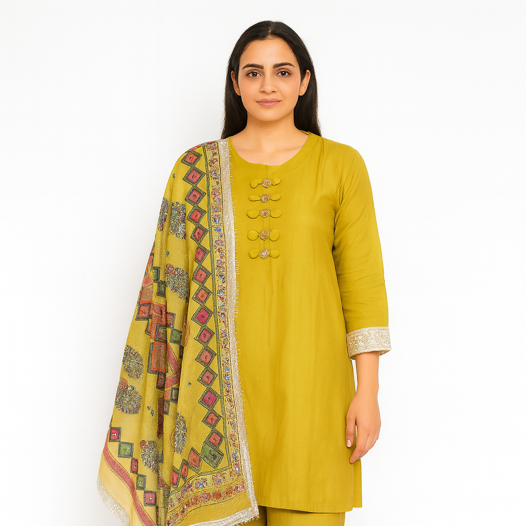 Mustard Festive Wear Suit with Heavy Printed Dupatta - Image 1