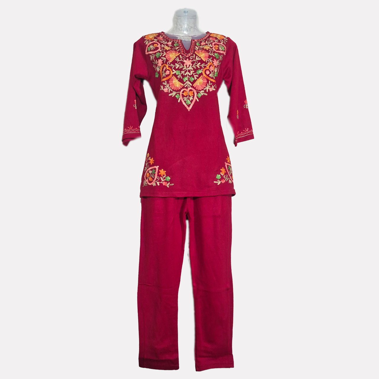 Kashmiri design short kurti with bottom for winter - Image 2