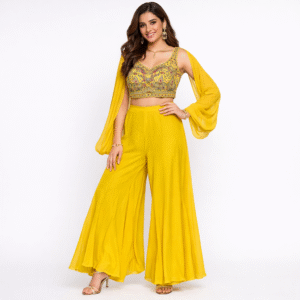 Embroidered V-Neck Top and Palazzo set