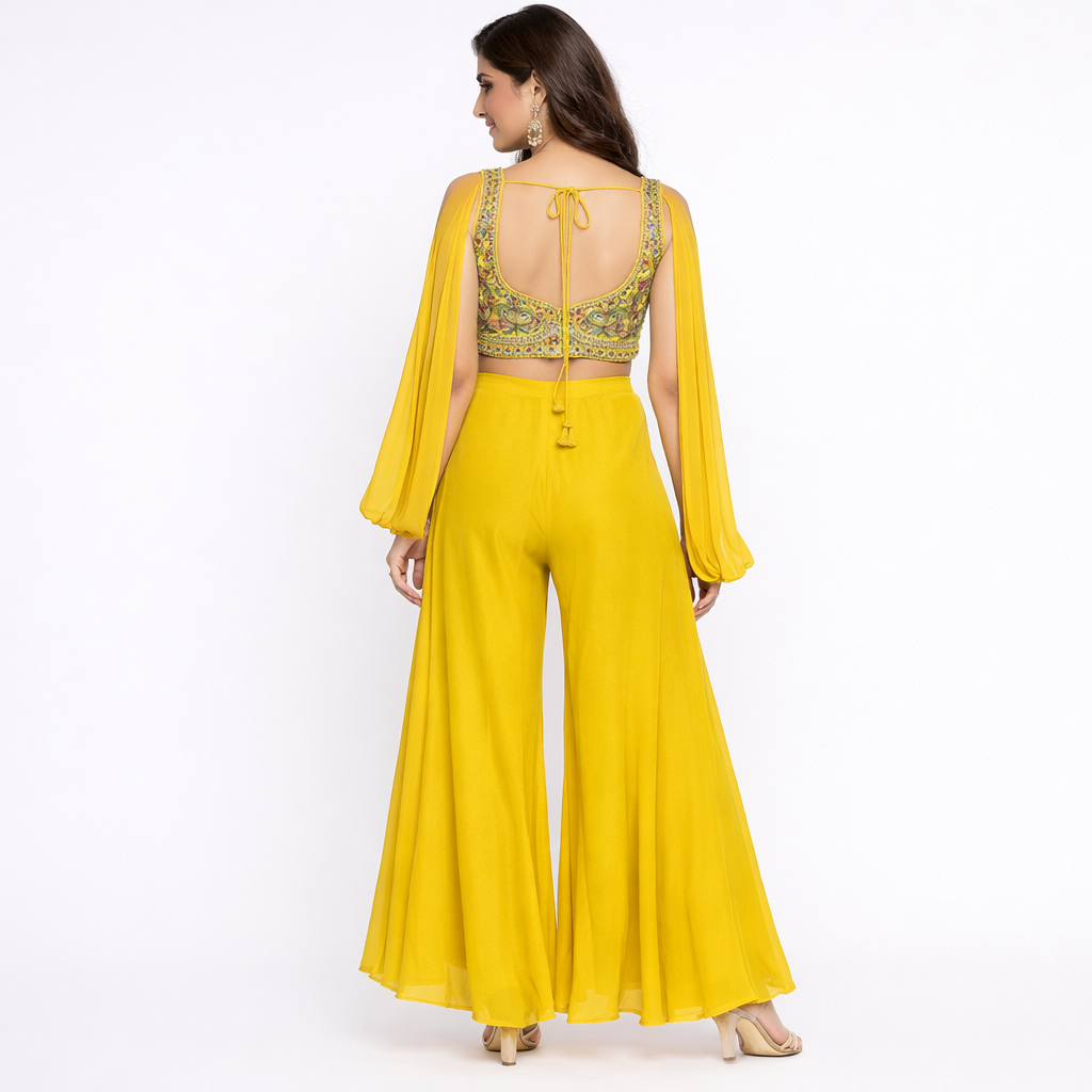 Embroidered V-Neck Top and Palazzo set - Image 2