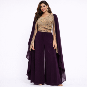 Purple Designer Crop Top Palazzo Set with Cape